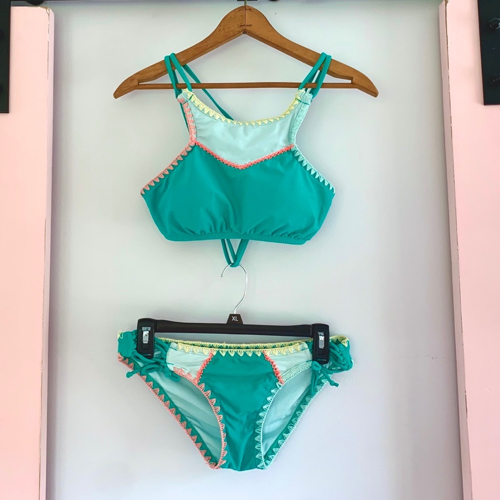 Hobie bikini swimsuit Two piece - teal yellow & orange - small